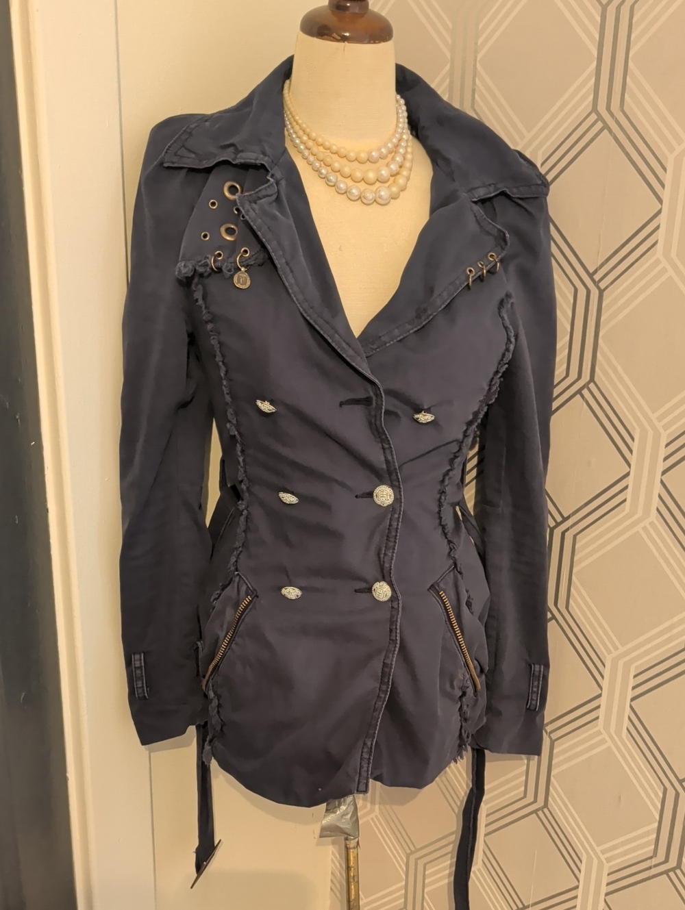 Navy Double-Breasted Women's Military-Inspired Blazer